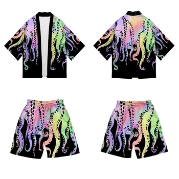 Plus Lieluma Jaunu Astoņkāji Drukāt 2022 Vasaras Zaudēt Japāņu Streetwear Jaka Vīriešiem Harajuku Kimono, Uzvalku Bikses Dizaina Krekli Yukata