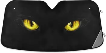 Melnais Kaķis, Acis Automašīnas Vējstikla Saules Ēnā Anime Kitty Dzīvniekiem Auto saulessarga UV Bloki Karstuma un Saules Salokāms Saules Vairogs