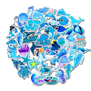 49PCS/komplekts Zilā Okeāna Karikatūra Jūras Dzīvnieku ZIVJU Rotaļlieta Uzlīmes Klēpjdatoru TV Ledusskapis Ūdensizturīgs Velosipēdu Decal Rotaļlietas bērniem